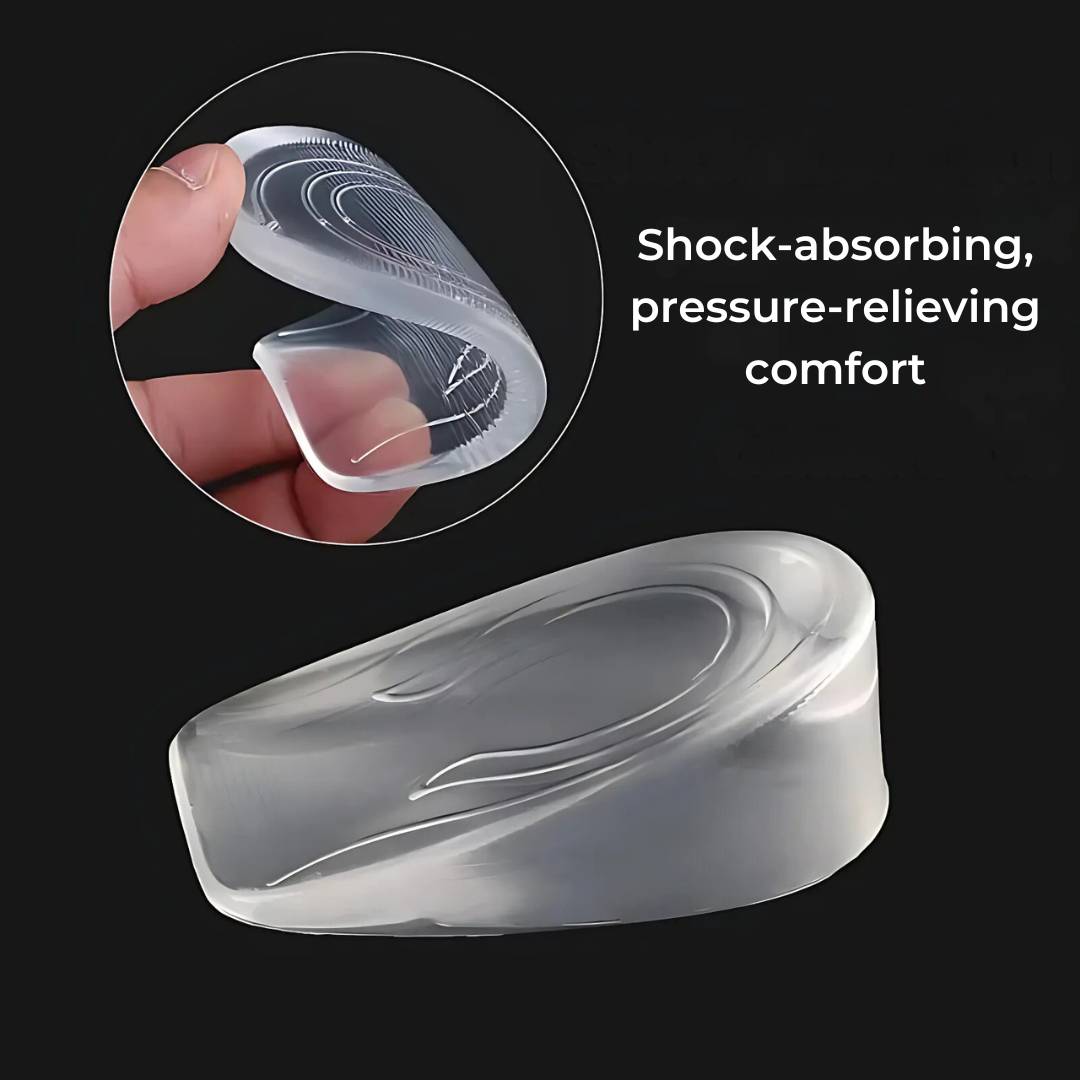 Elevadores de talón de gel unisex, mejoran postura y alivian el dolor de pies, con amortiguación suave.
