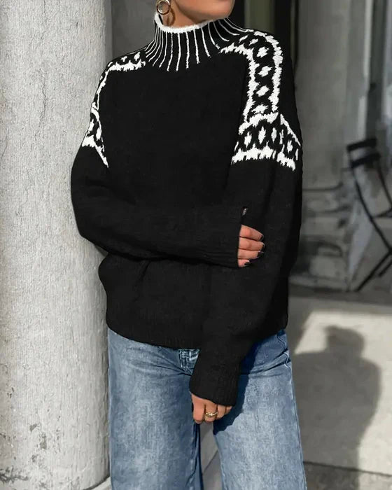 Jersey casual para mujer, cuello alto, tejido suave de punto grueso, ideal para invierno.