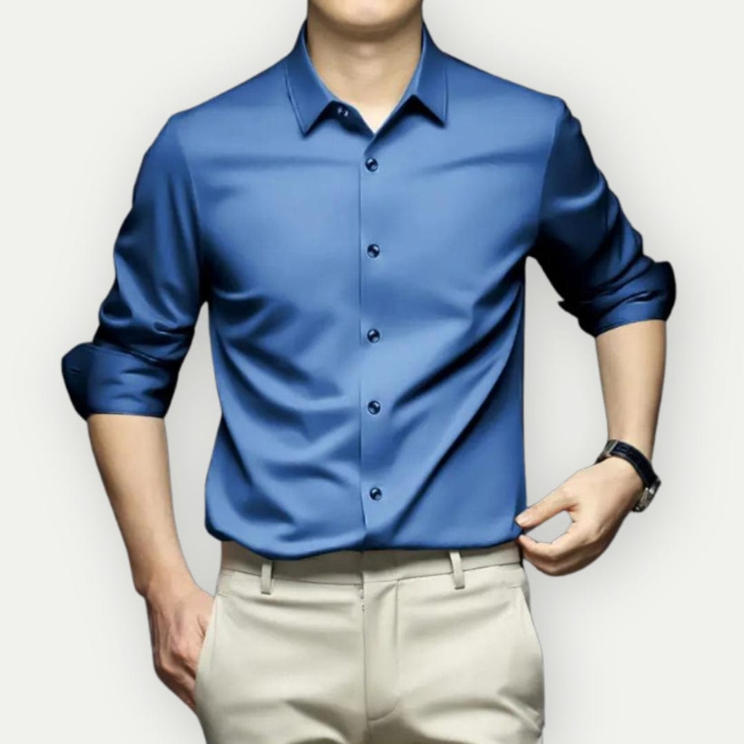 Camisa de vestir de tejido antiarrugas para hombre, ideal para un estilo sofisticado y cómodo.
