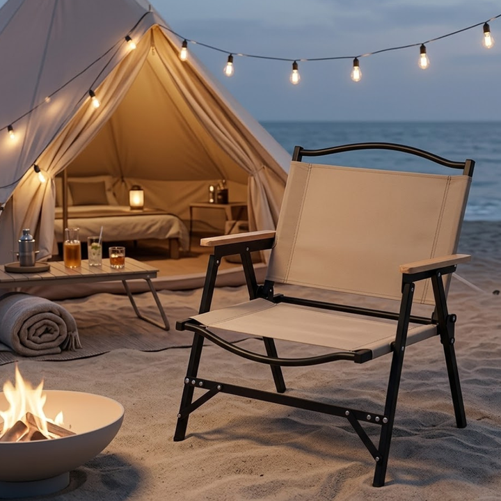 Silla portátil caqui para acampar, plegable y minimalista, perfecta para pesca y jardín.