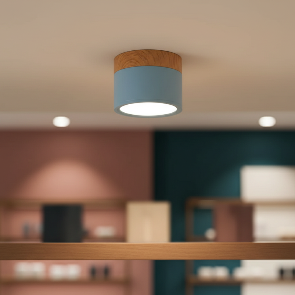 Foco LED empotrado de diseño para techo, luz dirigida ajustable. Estilo minimalista contemporáneo.