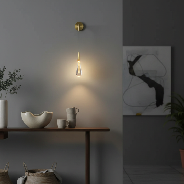 Luminaria interior LED de cristal. Aplique de pared para decoración del hogar con diseño moderno.