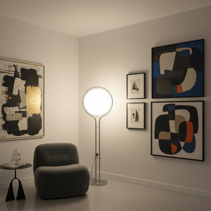 Lámpara de pie que realza la decoración moderna, luz ambiental para un hogar con estilo.