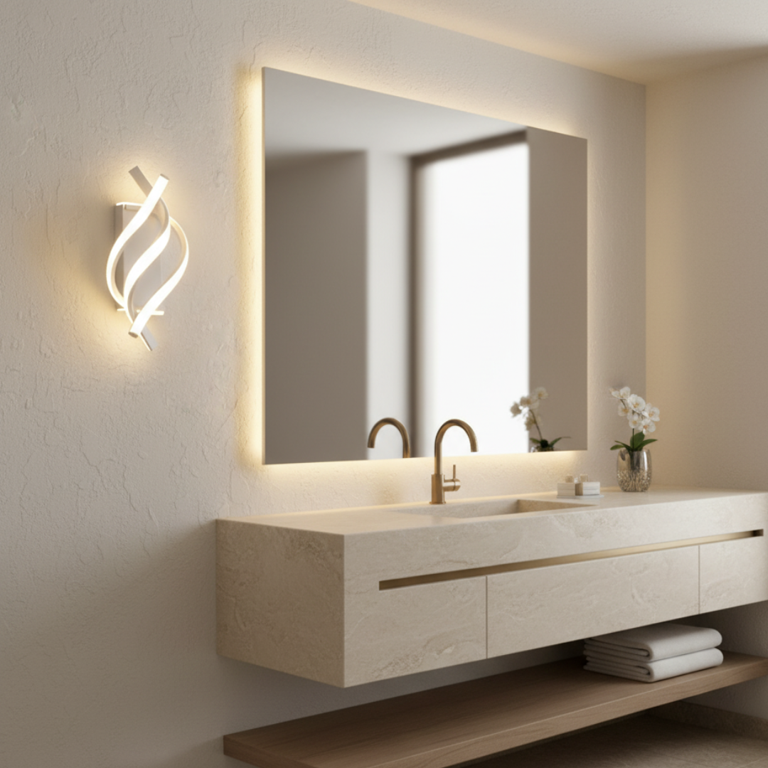 Aplique LED moderno para pasillo, luz fría y estética limpia, fácil de instalar.