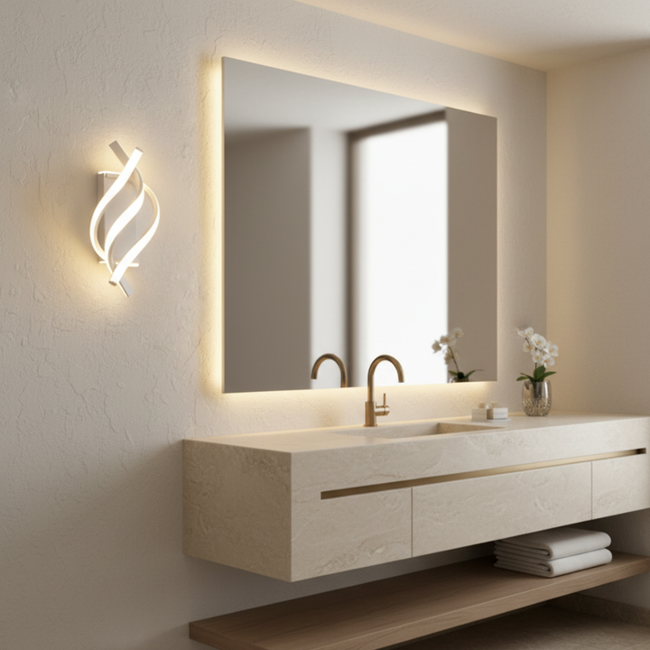 Aplique LED moderno para pasillo, luz fría y estética limpia, fácil de instalar.