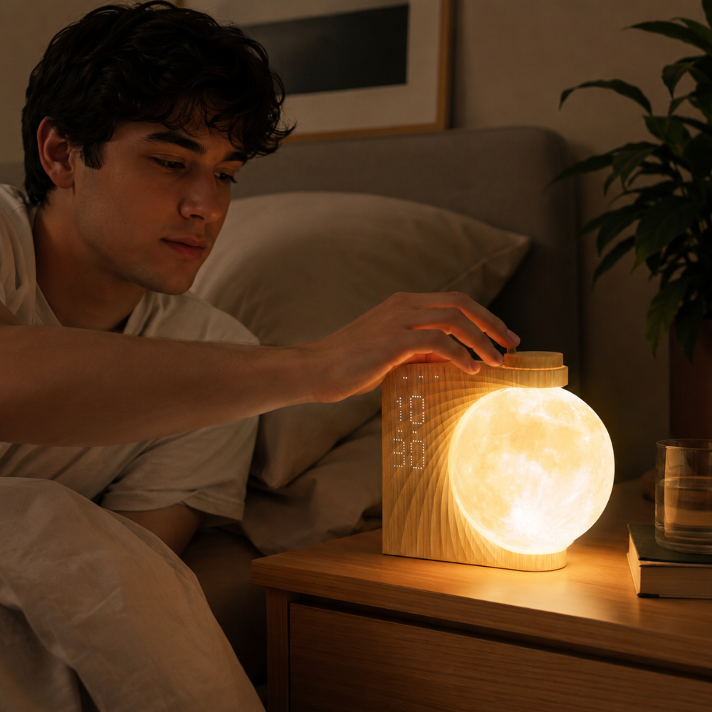 Despertador con luz gradual LED, simulación de amanecer y lámpara para una rutina matutina zen.