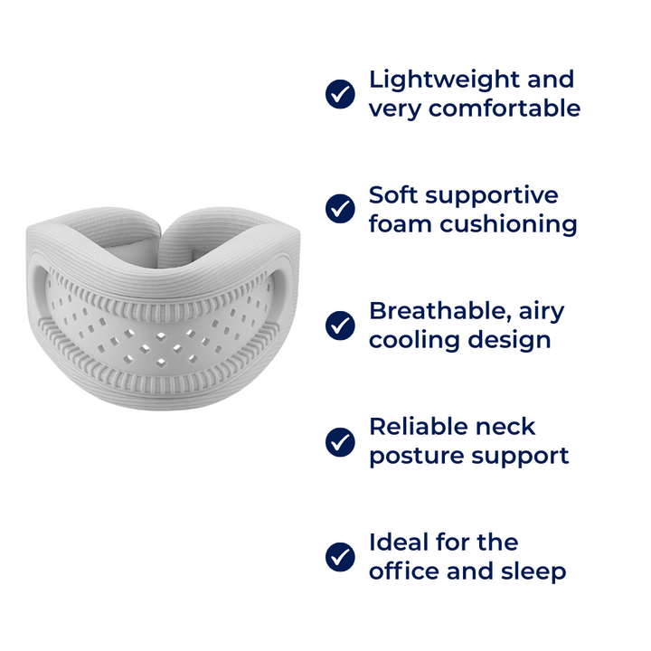 Alivio efectivo del dolor de cuello y soporte de postura con nuestro soporte cervical ergonómico.