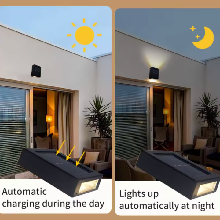 Iluminación arriba/abajo con luz solar LED de pared, perfecta para embellecer y decorar el jardín.