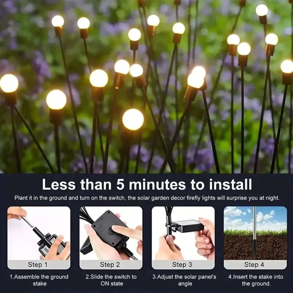 Detalle de la cabeza LED de luz solar Firefly. Diseño moderno para la decoración de tu jardín exterior.