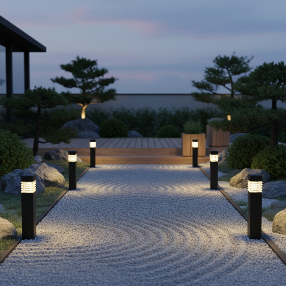 Foco solar LED para patio. Resistente al agua, decoración exterior, luz cálida.