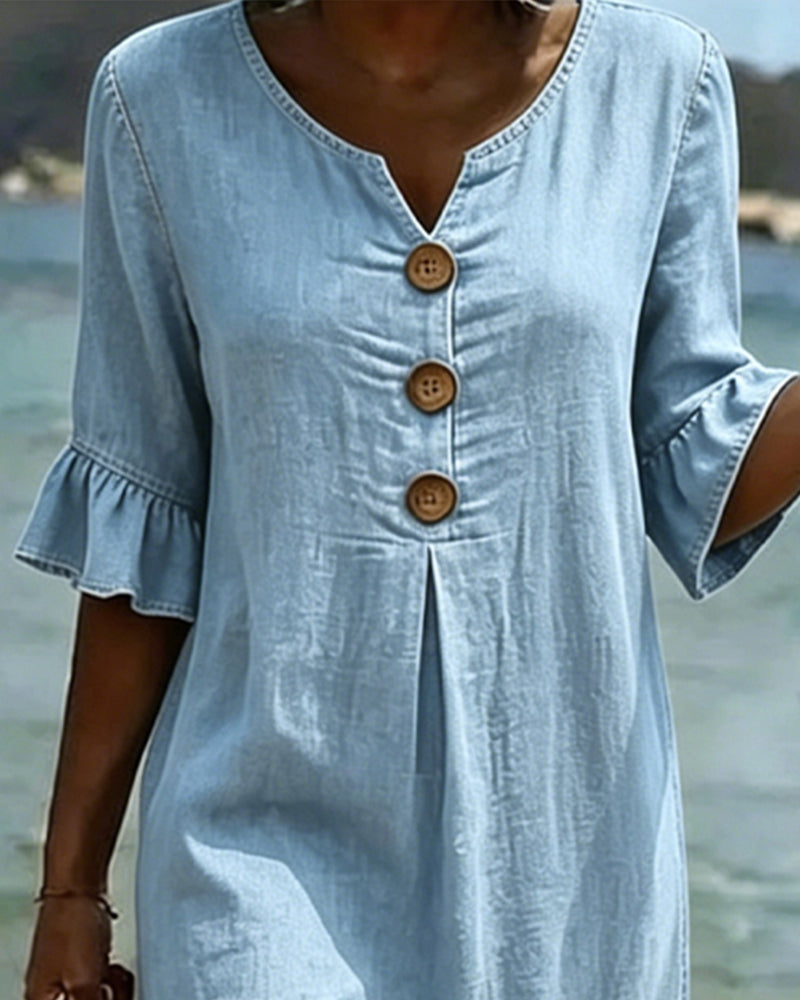 Vestido fluido y veraniego para mujer, con mangas acampanadas. Un diseño ligero y casual para el día a día.