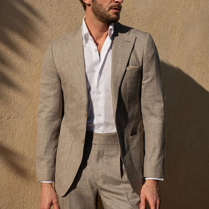 Americana de lino slim fit para hombre, elegante y casual, ideal para primavera y verano.