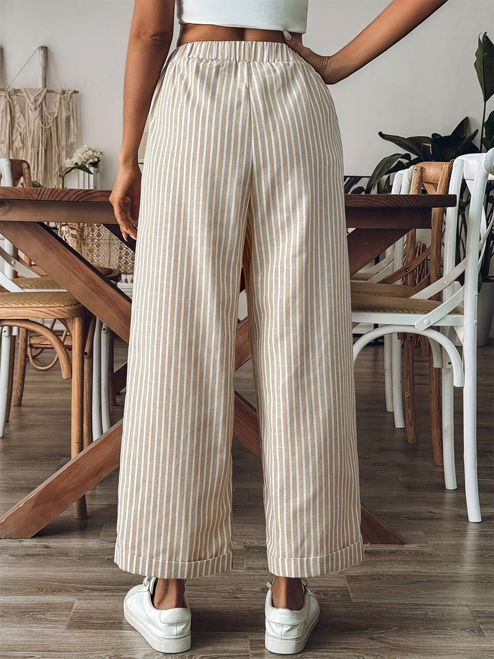 Pantalón de rayas de mujer, estilo casual chic, con cintura ajustable para un ajuste perfecto. Moda y confort.