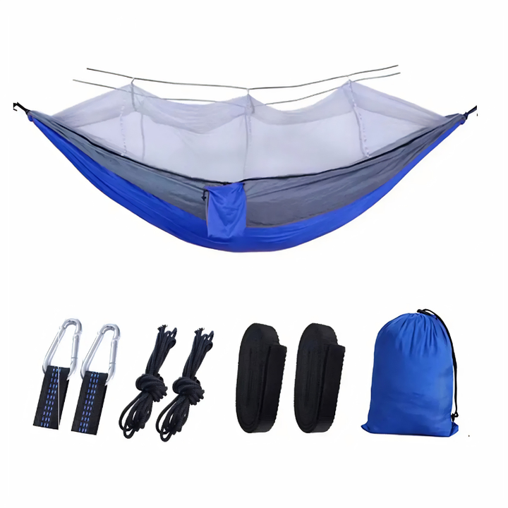 Confort portátil: hamaca de viaje con mosquitero integrado para dormir seguro bajo las estrellas.
