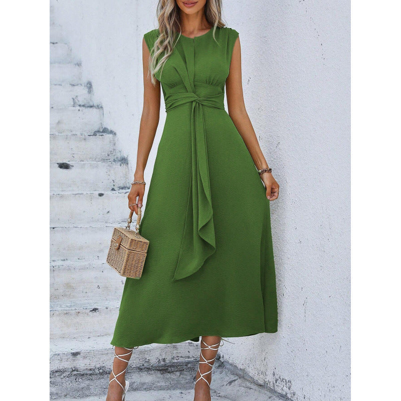 Vestido elegante drapeado sin mangas para mujer. Largo, versátil y perfecto para el verano.