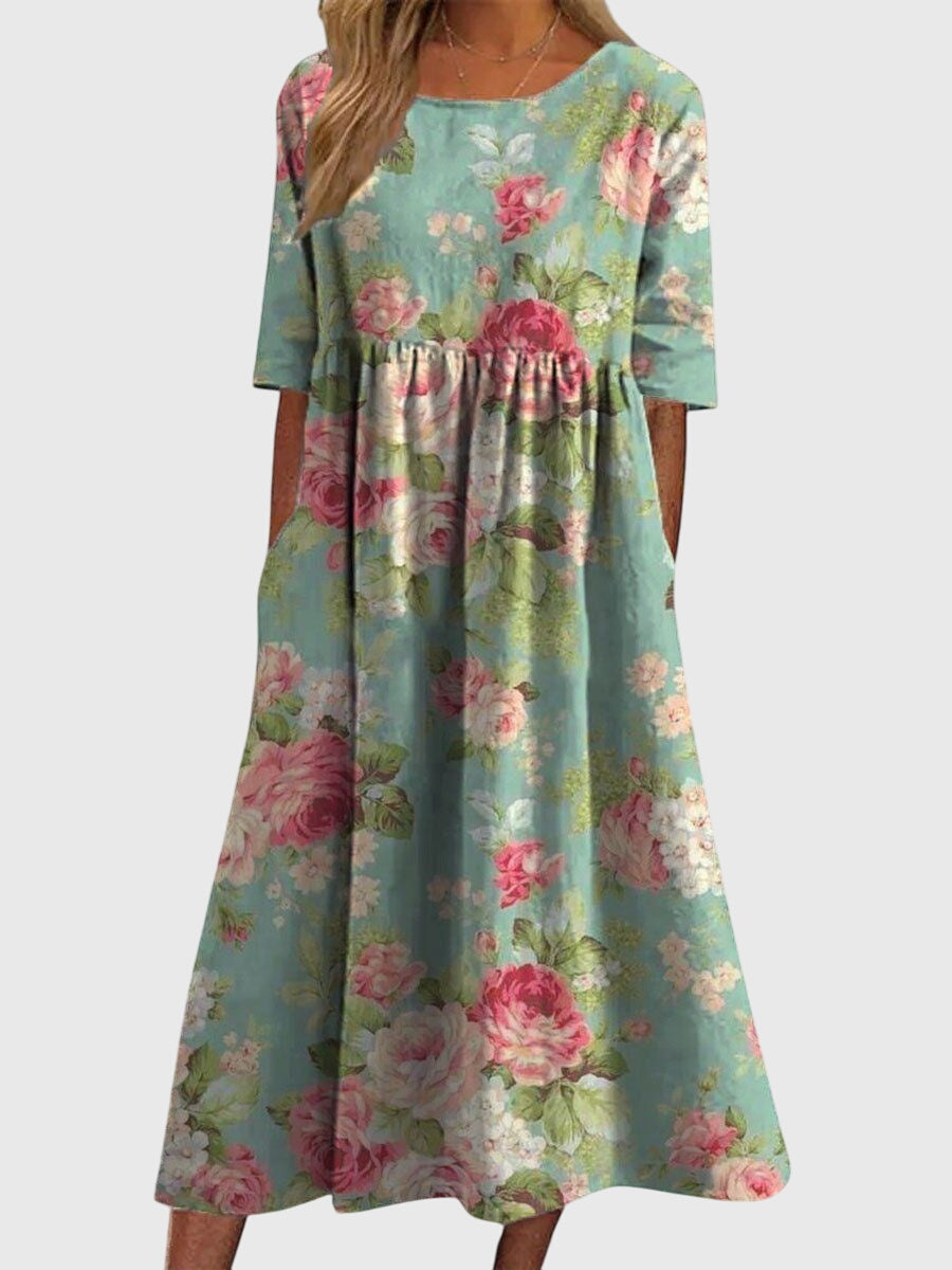 Vestido midi floral suelto y cómodo para mujer, estilo casual elegante. Perfecto para primavera/verano.