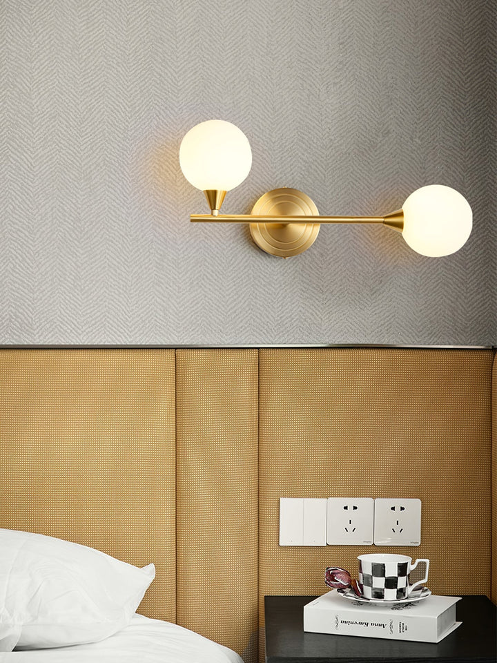 Aplique de pared elegante. Latón y cristal blanco, dos globos que embellecen tu hogar.