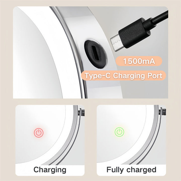 Espejo de baño moderno, LED ajustable, 10X de aumento, montaje en pared, ahorro de espacio.