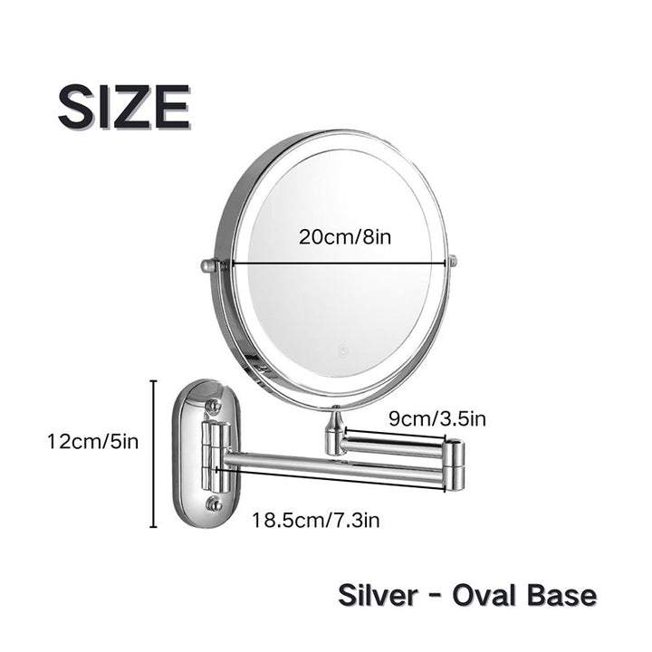 Espejo para cuidado personal, 10X de aumento, LED ajustable, recargable, brazo giratorio de pared.