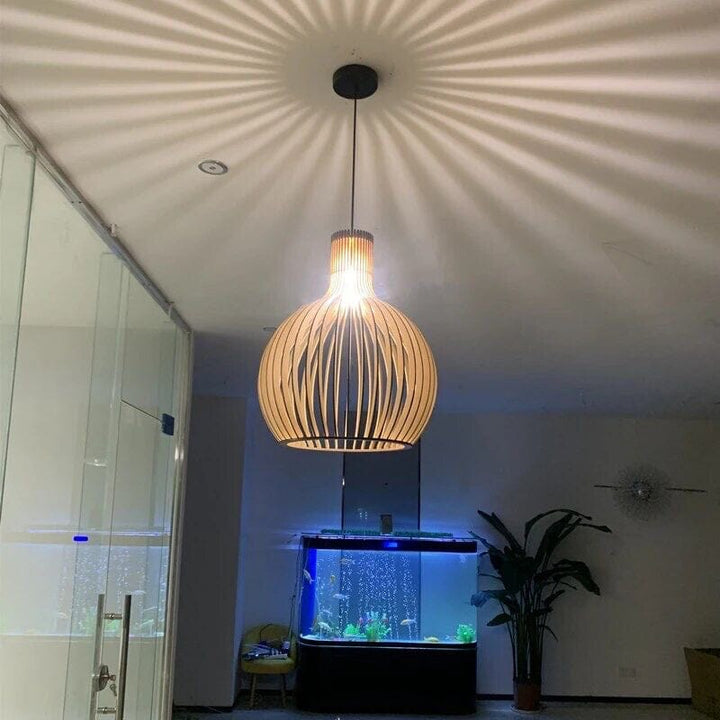 Iluminación decorativa de madera, jaula de bambú, estilo rústico moderno y ajustable.