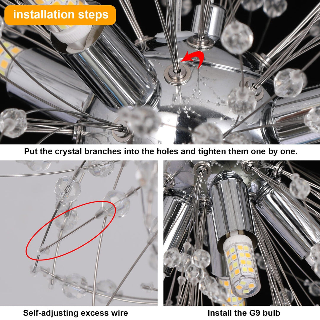 Moderna lámpara de techo de cristal, estilo diente de león. Iluminación elegante para el hogar.