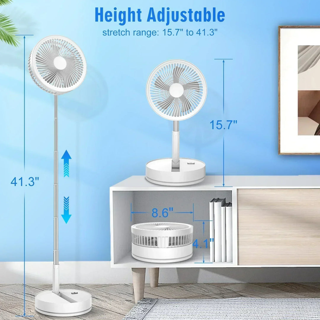 Ventilador portátil recargable de suelo/escritorio, plegable y silencioso, con 4 velocidades.
