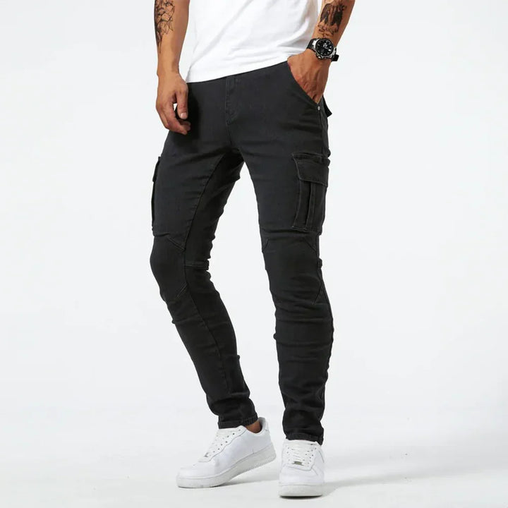 Tejanos cargo de denim elástico resistente para hombre, ideal para uso diario y durabilidad.