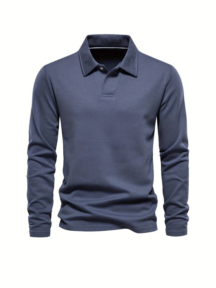 Polo de manga larga hombre. Su diseño versátil y confort diario lo hacen ideal para un estilo elegante casual y ropa de hombre.
