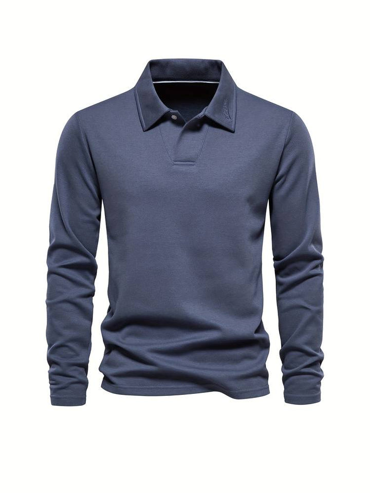 Polo de manga larga hombre. Su diseño versátil y confort diario lo hacen ideal para un estilo elegante casual y ropa de hombre.