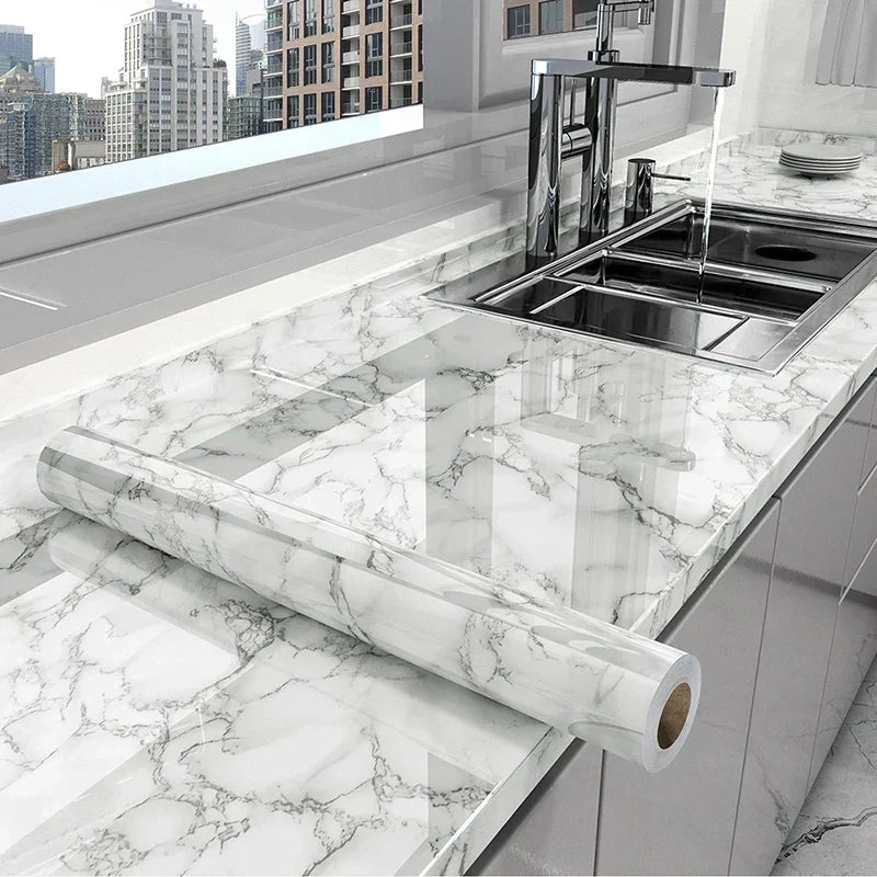 Film para muebles de baño, efecto mármol, autoadhesivo y duradero.