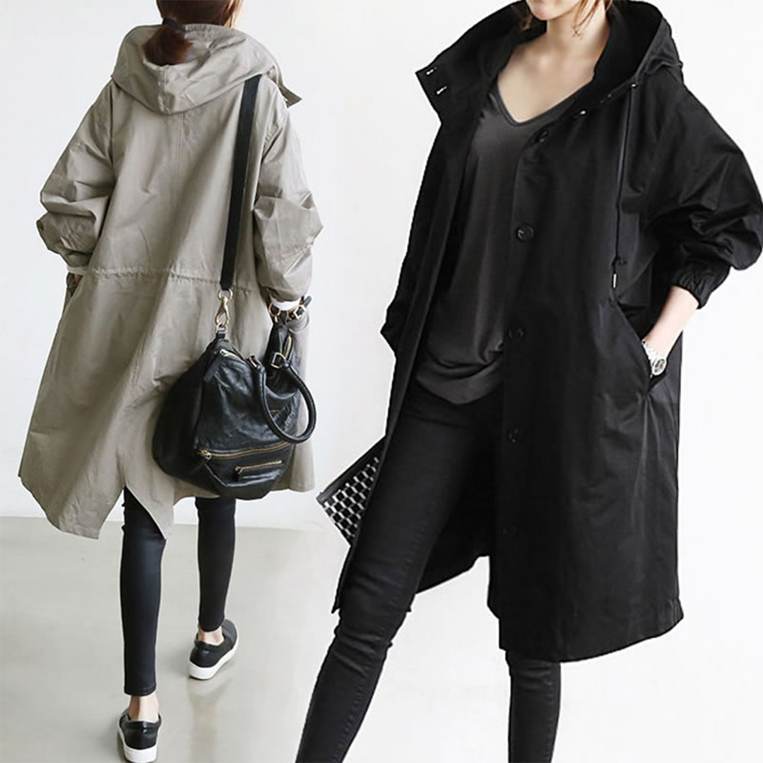 Gabardina larga impermeable para mujer, ideal para lluvia y moda de invierno/otoño.