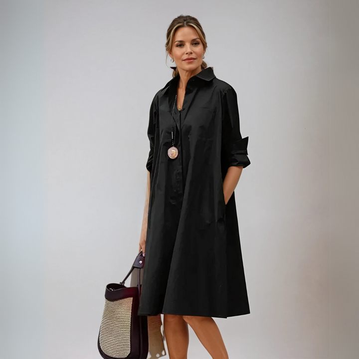 Vestido rojo camisero oversize para mujer, look casual chic. Comodidad y estilo de moda.