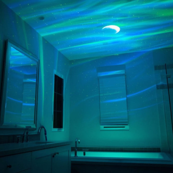 Proyector de luz galaxia LED compacto y moderno, ideal para iluminación y decoración relajante del hogar.