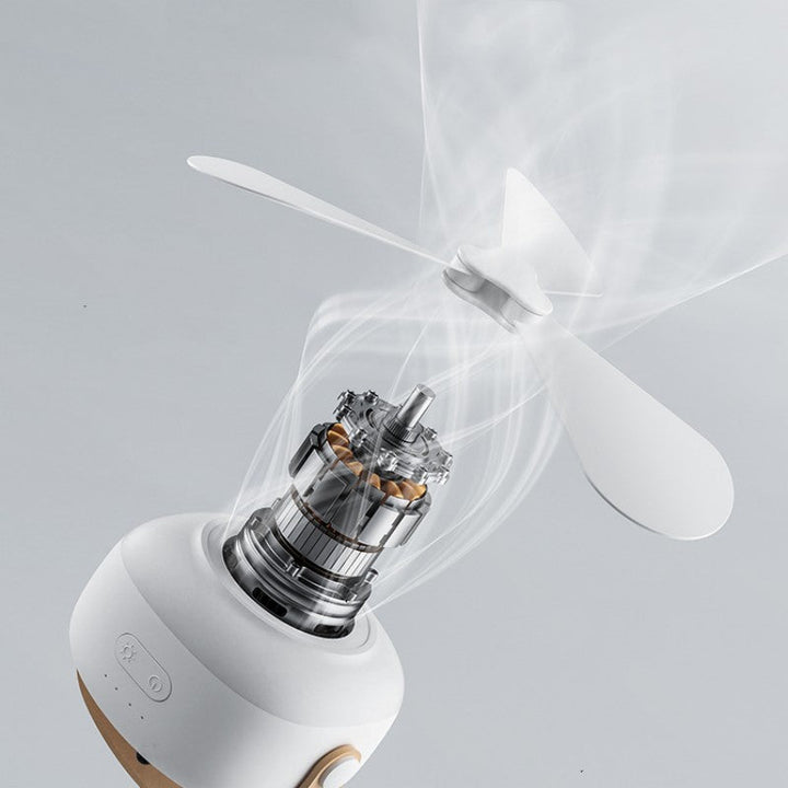 Ventilador multifuncional recargable con luz LED, silencioso, control remoto; ideal para escritorio, hogar o camping.
