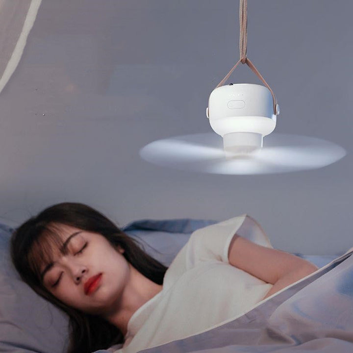 Ventilador portátil con batería de larga duración, luz LED, silencioso, perfecto para camping o viajes.
