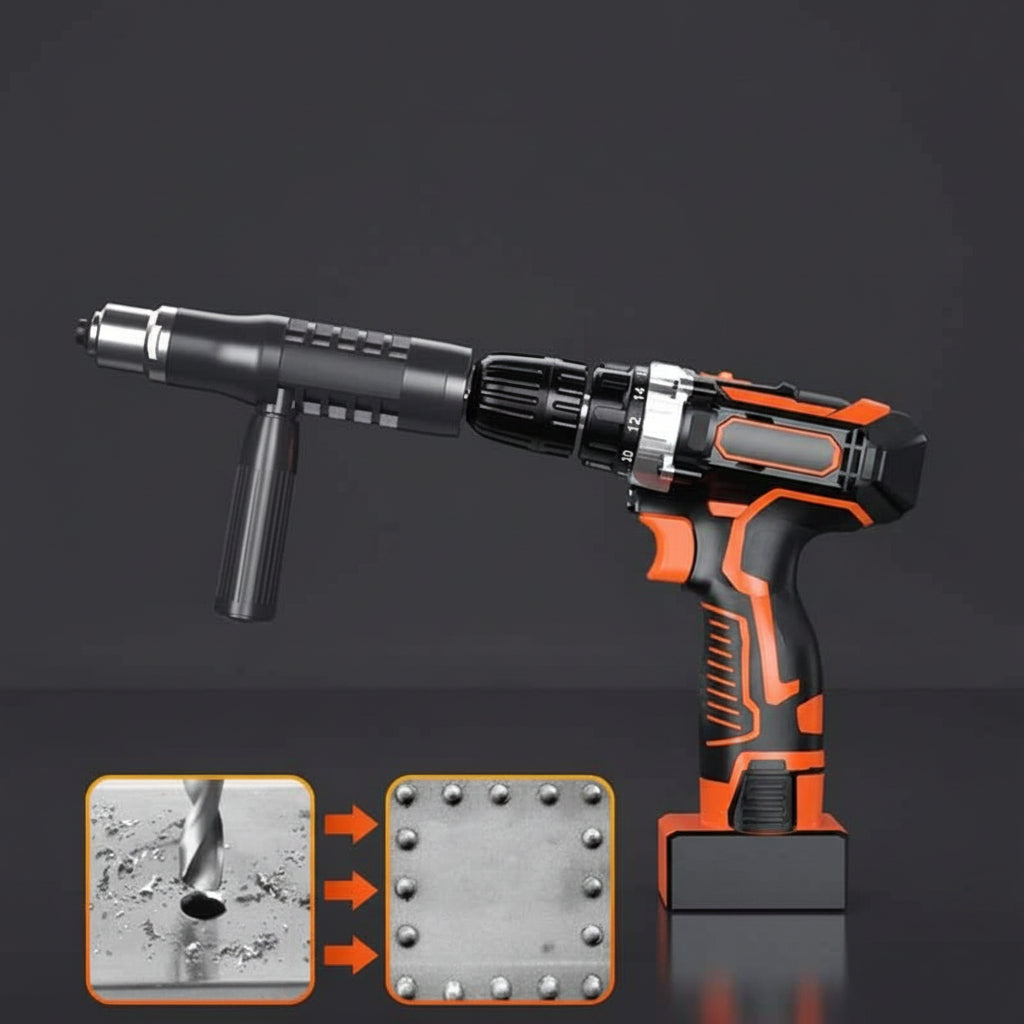 Adaptador de taladro para remaches. Herramienta de alta calidad para fijación profesional de metal.