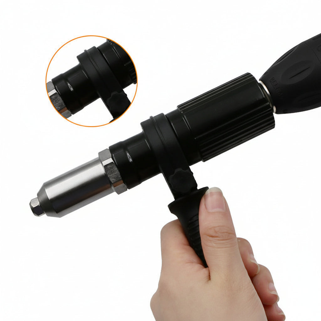 Herramientas de fijación: adaptador de taladro para remachadora. Ideal para proyectos de metal.
