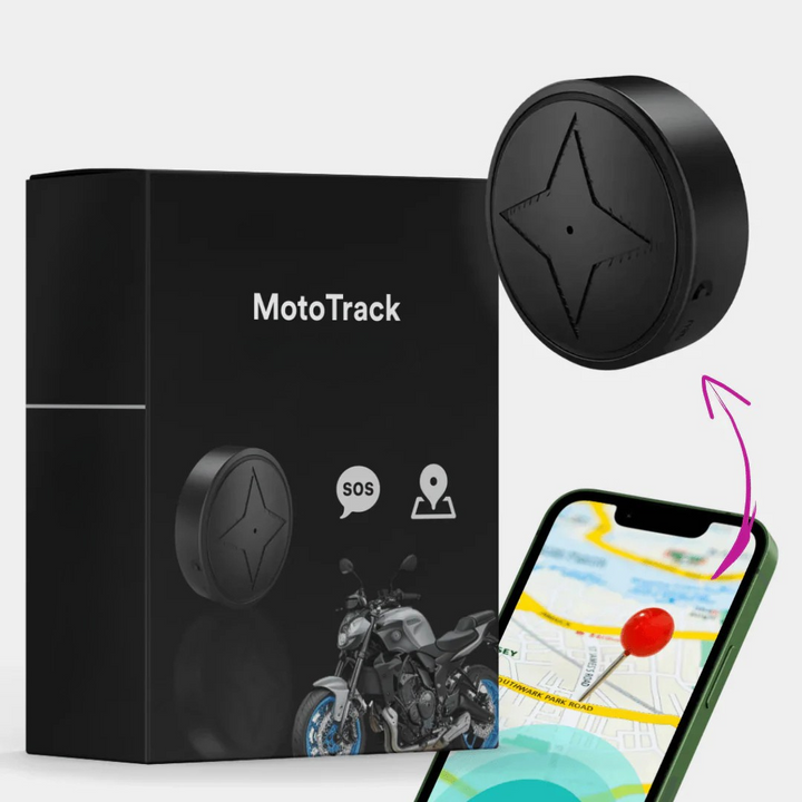 Localizador GPS magnético para moto, discreto y sin suscripción. Rastreador antirrobo con alertas de seguridad.