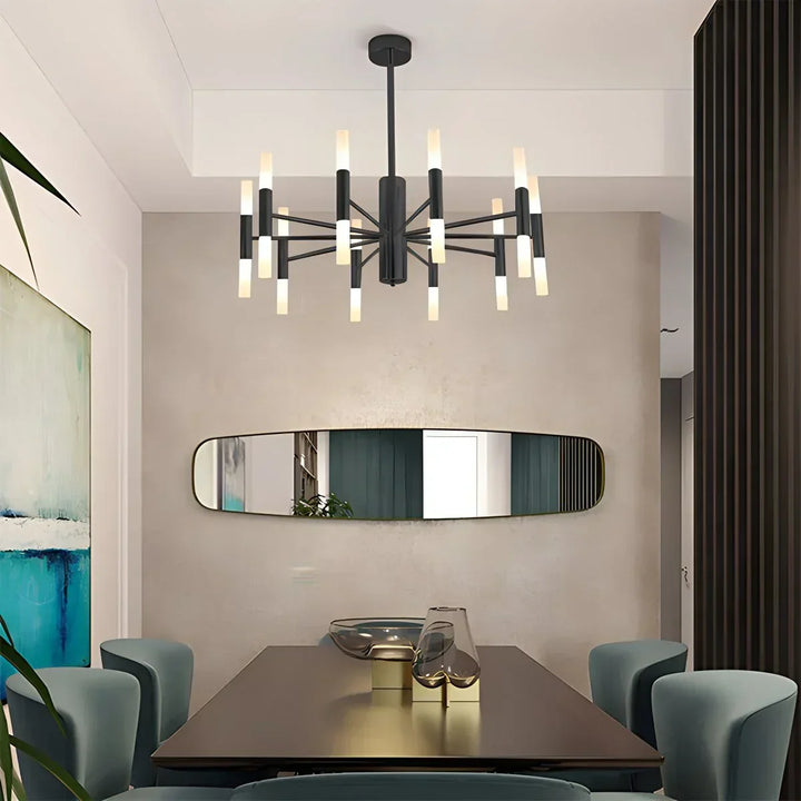 Elegante lámpara de araña redonda, diseño ajustable que ilumina con estilo tu comedor.