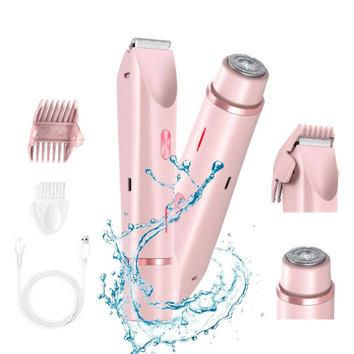 Afeitadora eléctrica recargable 2 en 1 para mujer, depilación corporal y piel suave sin irritación.