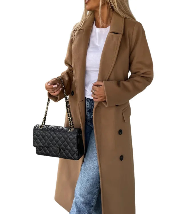 Abrigo chaqueta de lana cruzado para mujer con cinturón. Casual y elegante para otoño e invierno.