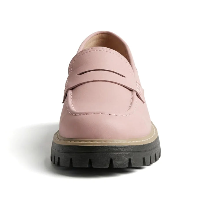 Elegantes mocasines de piel con suela gruesa para mujer, calzado de moda casual.