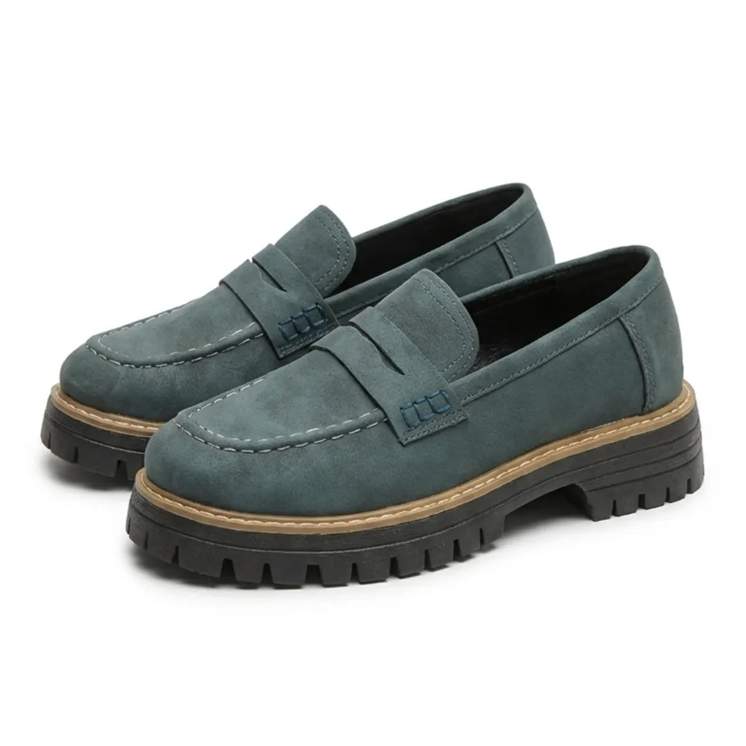 Mocasines de piel cómodos para mujer, suela gruesa, estilo slip-on, look chic.