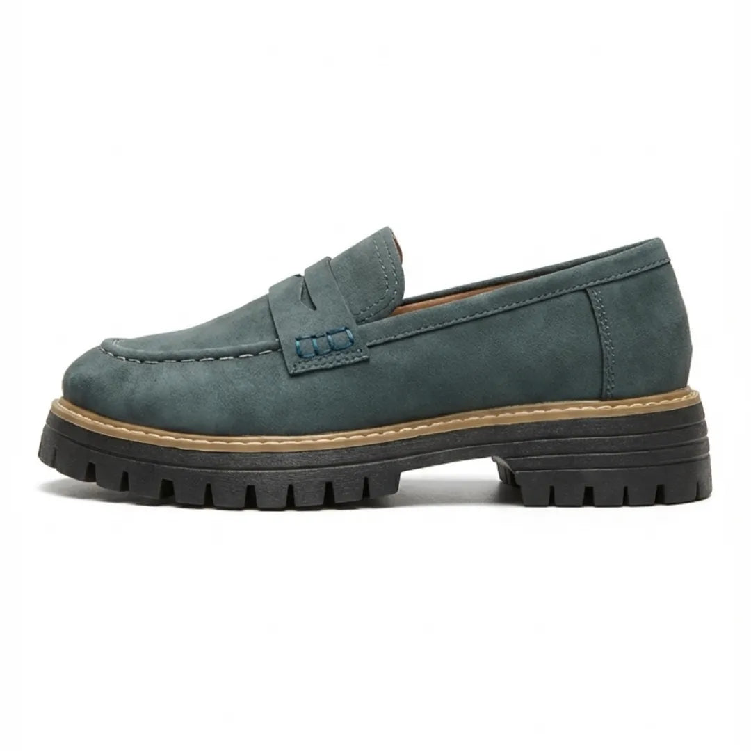 Zapatos cómodos de mujer: mocasines de piel con suela gruesa para primavera/otoño.