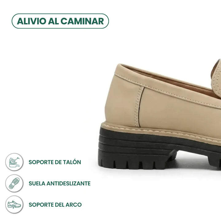 Mocasines piel auténtica, suela gruesa, confort y estilo slip-on para mujer.