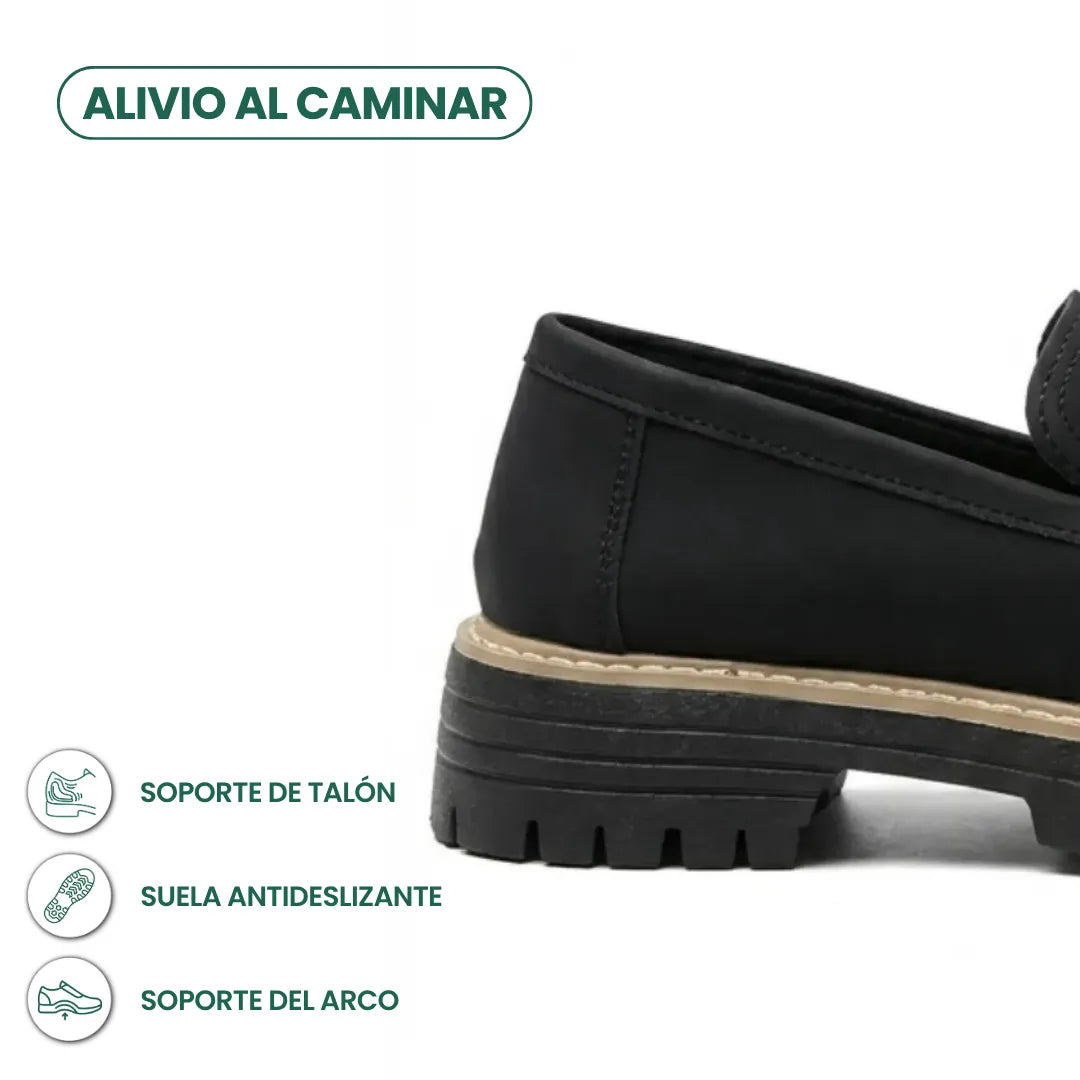 Mocasines de piel auténtica para mujer, suela gruesa, slip-on, look diario.
