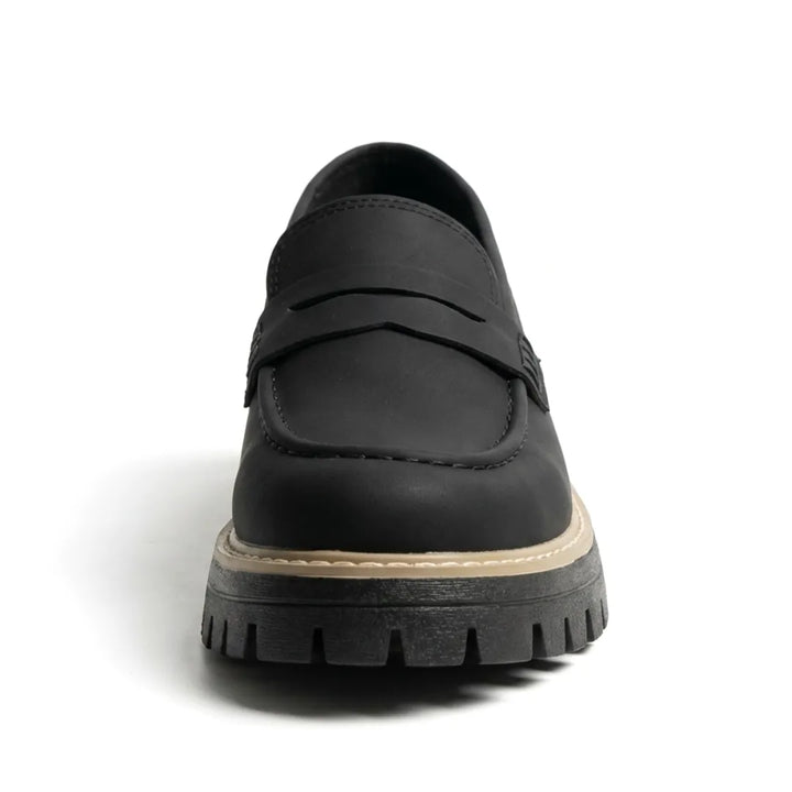 Elegantes mocasines de piel auténtica, suela gruesa para mujer, calzado de moda.