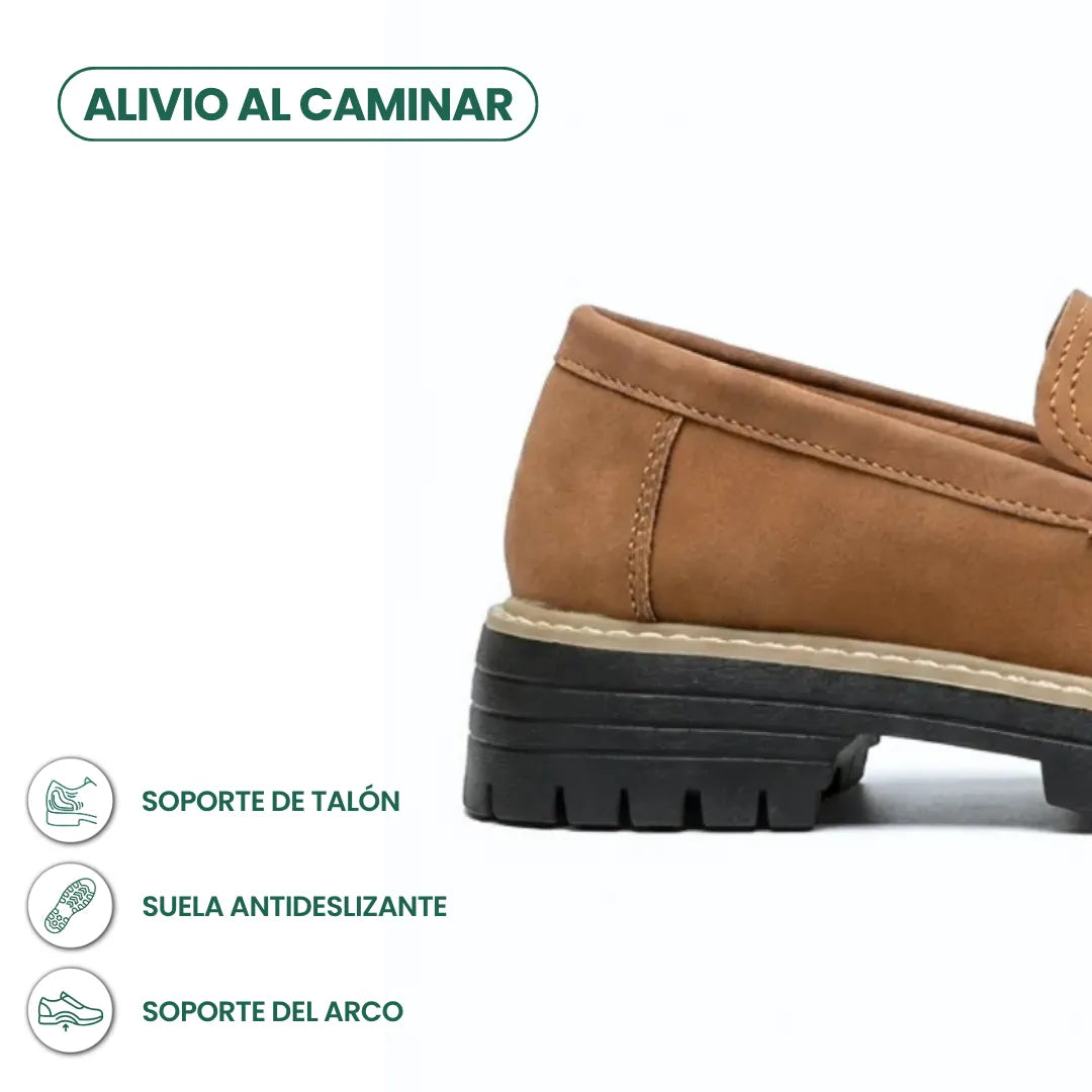Moda casual mujer: mocasines de piel auténtica con suela gruesa, confort y estilo.