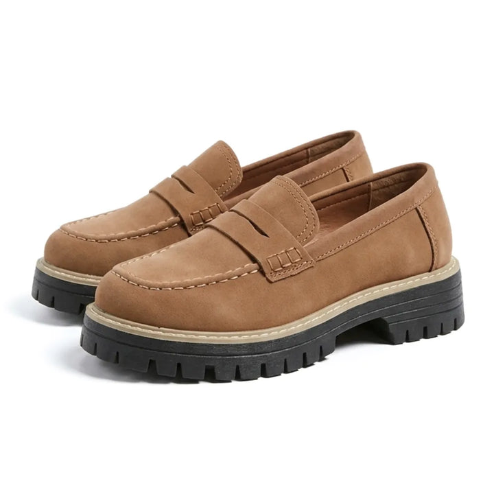 Mocasines de mujer de piel auténtica, suela gruesa, ideales para un estilo diario.