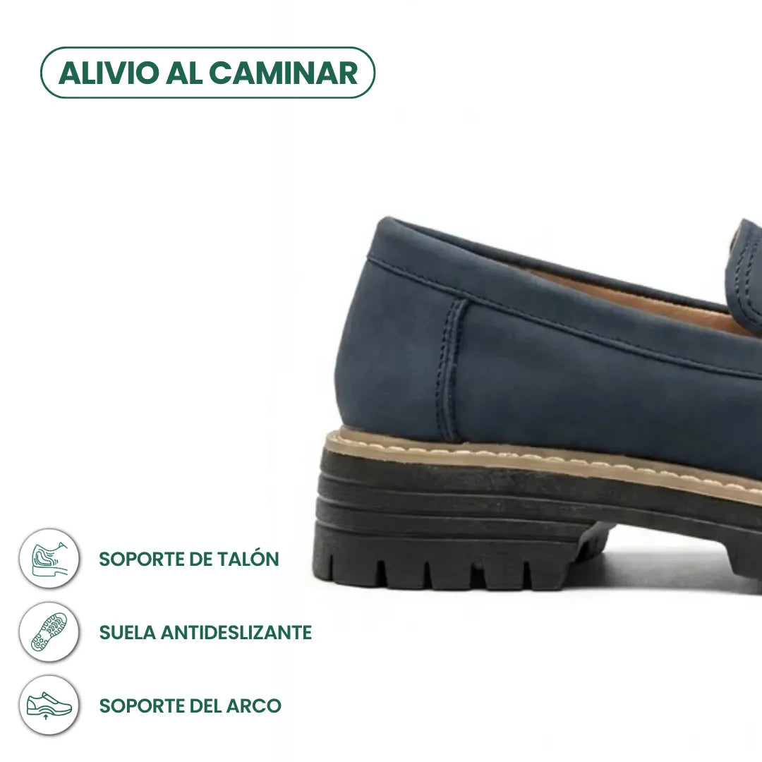 Mocasines cómodos de piel auténtica, suela gruesa para mujer, look diario.